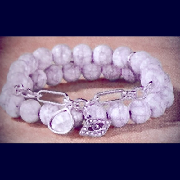 🇨🇦Natural Crystal Howlite Stone Rhinestone Evil Eye Bracelet White Stretch New - Picture 3 of 4